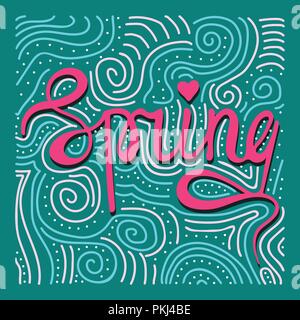 Einzigartige handgezeichneten Schriftzug mit doodles - Frühling. Stock Vektor