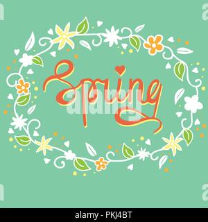 Einzigartige handgezeichneten Schriftzug mit Blume Rahmen - Frühling. Stock Vektor