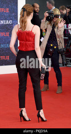 Foto muss Gutgeschrieben © Alpha Presse 079965 13/09/2018 Emma werden Stein am Maniac Welt TV Premiere gehalten an der Southbank Centre in London. Stockfoto