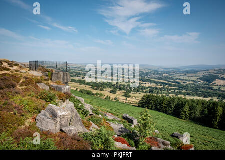 Die Swastika Stein auf Ilkley Moor, West Yorkshire, England, Großbritannien gelegen Stockfoto