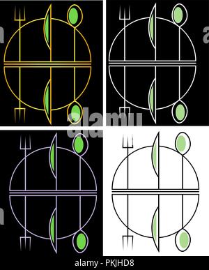 Gabel, Messer und Löffel auf einem dunklen Hintergrund Optionen minimalistisch und geometrischen restaurant logo Stock Vektor