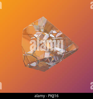 Erstaunlich bunte Diamanten Quarz Regenbogen Flamme blau Aqua Aura crystal Cluster closeup Makro auf Violett orange Hintergrund isoliert. Abstrakte Schmuck 3D-Darstellung Stockfoto
