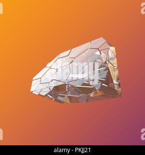 Erstaunlich bunte Diamanten Quarz Regenbogen Flamme blau Aqua Aura crystal Cluster closeup Makro auf Violett orange Hintergrund isoliert. Abstrakte Schmuck 3D-Darstellung Stockfoto