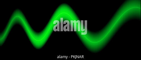 Verschwommenes grün leuchtende Linie auf schwarzem Hintergrund isoliert. Dynamic Motion Energie. Design template Abbildung. Wide Format Stockfoto