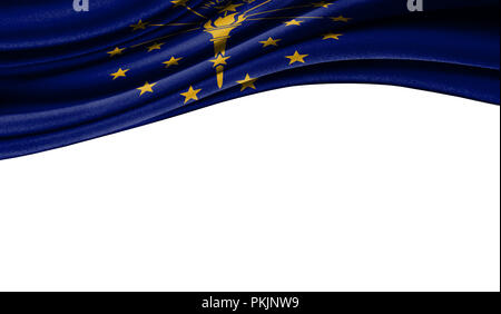 Flags from the USA on fabric State of Indiana , with copyspace for your text or images,isolated on white background. Close up, fluttering downwind. Stockfoto