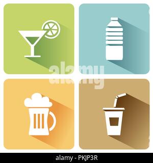 Sommer Getränke Symbole mit Schatten auf einem weißen Hintergrund. Vector Illustration Stock Vektor