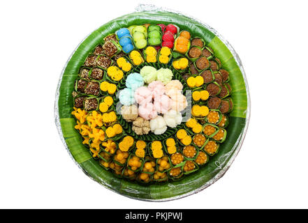 Thai Warenkorb Desserts, flache Ansicht auf dem Tisch. Stockfoto