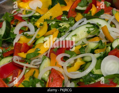 Bunte vegan Salat closeup mit Sommer Gemüse Stockfoto