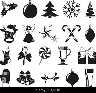 Schwarze und weiße 20 Weihnachten Elemente. Neues Jahr Urlaub Dekorationen. Xmas-themed Vector Illustration für Symbol, Logo, Aufkleber, Patch, Label, Zeichen, badg Stock Vektor