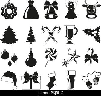 Schwarz und 20 xmas Elemente. Neues Jahr Urlaub Dekorationen. Weihnachten themed Vector Illustration für Symbol, Logo, Aufkleber, Patch, Label, Zeichen, Abzeichen, Cer Stock Vektor