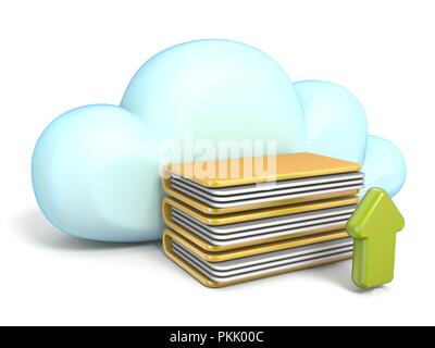 Cloud Symbol mit Upload Pfeil 3D-Rendering auf weißem Hintergrund Stockfoto