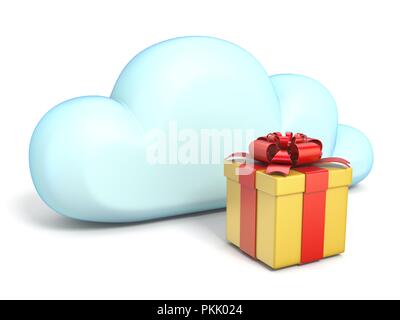 Cloud Symbol mit Geschenkbox, 3D-Rendering auf weißem Hintergrund Stockfoto