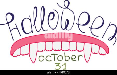 Plakat für Halloween. Handgezeichnete Abbildung mit der Vampir Kiefer. Stock Vektor