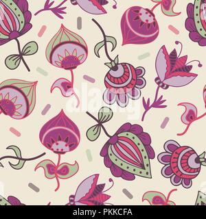 Nahtlose Muster mit handgezeichneten fantasy Blumen. Stock Vektor