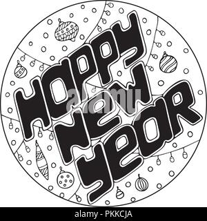 Handgezeichneten Text für ein glückliches Neues Jahr, in einem runden Rahmen. Stock Vektor