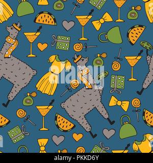 Cute handgezeichnete nahtlose Muster eines Lama - Künstler mit der Palette. Handgezeichneten sanfte Bilder. Stock Vektor