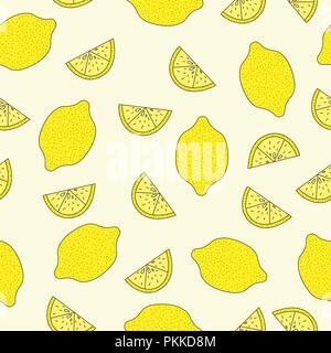 Nahtlose Muster mit Zitronen auf weißem Hintergrund. Stock Vektor