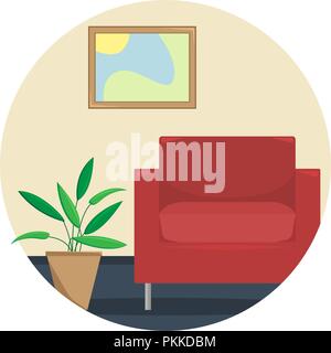 Flache Vector Illustration der Wohnraum mit Sessel und eine Blume in einem cachepot. Stock Vektor
