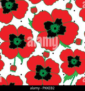 Helle Blume nahtlose Muster mit handgezeichneten Mohn. Stock Vektor