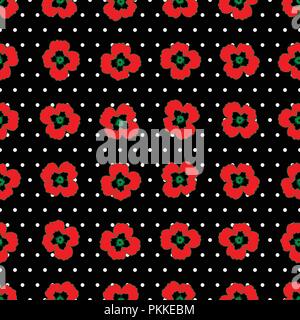 Helle Blume nahtlose Muster mit handgezeichneten Mohn. Stock Vektor