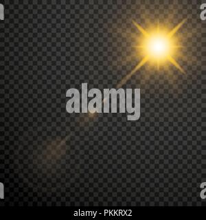 Transparente Lens Flares Glow Light Effect. Star Burst mit Gold funkelt. Stock Vektor