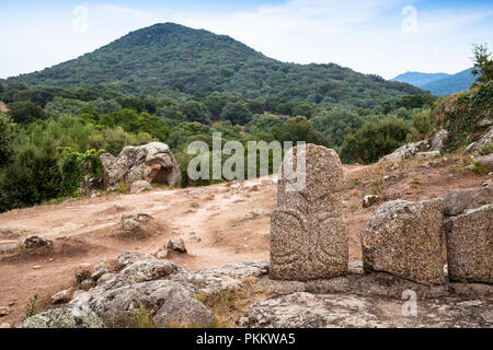 Zurück von Statuen-menhiren in Filitosa, Megalithen in Korsika, Frankreich Stockfoto