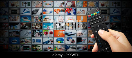 Multimedia Video streaming Web Banner Hintergrund. Fernsehen wand Rundfunk Konzept Stockfoto