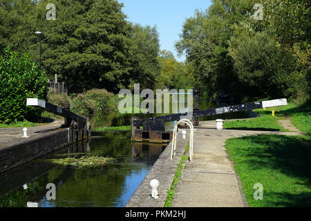 Twyford Lock auf dem Stort Navigation in der Nähe von Little Hallingbury Stockfoto