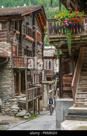 Hinterdorf. Der älteste Teil des Dorfes. Zermatt. Schweizer Alpen. Wallis. Die Schweiz. Europa. Stockfoto