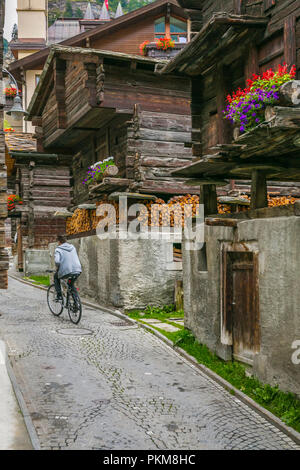 Hinterdorf. Der älteste Teil des Dorfes. Zermatt. Schweizer Alpen. Wallis. Die Schweiz. Europa. Stockfoto