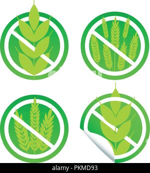 Glutenfreie Aufkleber auf weißem Hintergrund. Glutenfreier Etikettenvektor für Designelement der Produktverpackung. Vektorabbildung Stock Vektor