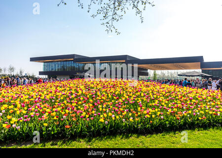 Lisse, Niederlande - 22 April 2018: Keukenhoff, der Eingang zum Tulip Gärten Stockfoto