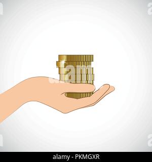 Hand mit Gold Münzen Geld Vektor-illustration EPS 10. Stock Vektor
