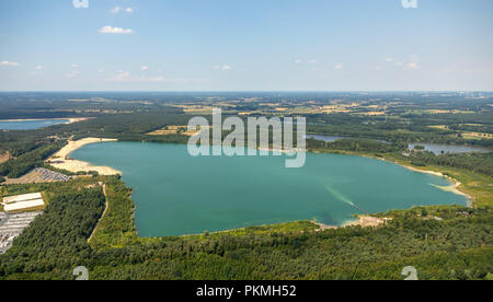 Luftaufnahme, Die beliebteste Lido des Ruhrgebiets am Silbersee II in Haltern befindet sich am See, Strandbad, türkisfarbene Wasser Stockfoto