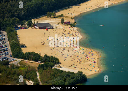 Luftaufnahme, Die beliebteste Lido des Ruhrgebiets am Silbersee II in Haltern befindet sich am See, Strandbad, türkisfarbene Wasser Stockfoto