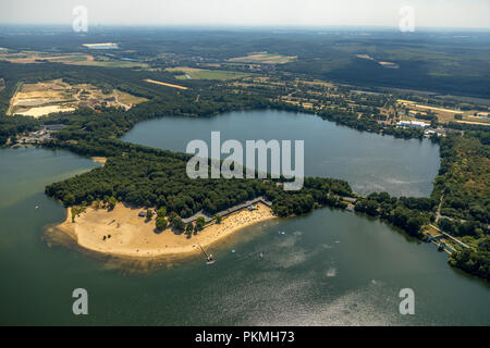 Luftaufnahme, Strandbad am Halterner Stausee, Schwimmbad, Sommer, sicheren Sandstrand Lido, türkisfarbenes Wasser, Haltern am See Stockfoto