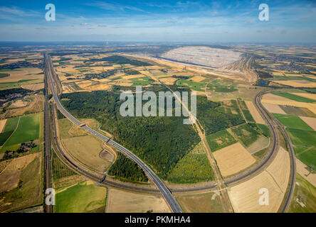 Luftaufnahme, Etzweiler, Braunkohle Tagebau Hambach, Wald, Bürgewald Steinheide, Landschaftsschutzgebiet Stockfoto