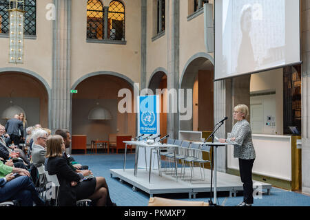 Stockholm, Schweden, 14. September 2018. Seminar über Agda Rössel (1910-2001) Schwedens und der weltweit erste weibliche UN-Botschafter. Einleitende Worte von Außenminister Margot Wallström. Das Seminar ist im Ministerium für Auswärtige Angelegenheiten statt. Credit: Barbro Bergfeldt/Alamy leben Nachrichten Stockfoto
