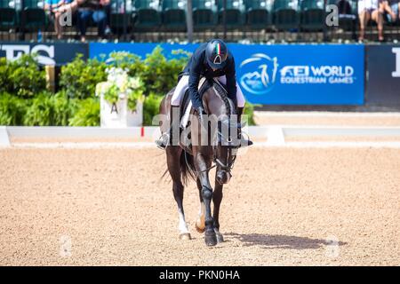 Tryon, USA. 14. September 2018. Simone Sordi. Amacuzzi. ITA. Eventing Dressur. Tag 4. World Equestrian Games. WEG 2018 Tryon. North Carolina. USA. 14.09.2018. Credit: Sport in Bildern/Alamy leben Nachrichten Stockfoto