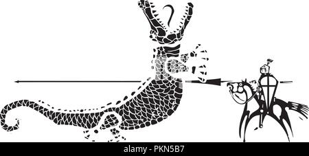 Holzschnitt Stil expressionistischen Bild des Ritters Saint George slaying ein Drache Stock Vektor