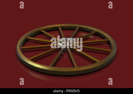 3d Golden Wheel auf rotem Hintergrund Stockfoto