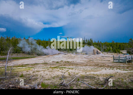 Nahaufnahme von Giant Geysir, die zweithöchste Geysir der Welt. Upper Geyser Basin, Yellowstone National Park Stockfoto