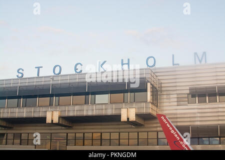 STOCKHOLM ARLANDA, Schweden - 6 September, 2018: Die norwegische Flügel bei der Ankunft in Stockholm, Arlanda an einem sonnigen Tag am 6. September 2018 auf Mallorca, Spanien. Stockfoto