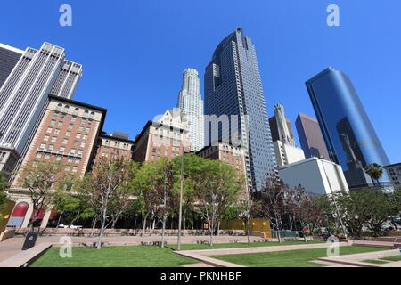 Los Angeles Skyline - Stadt von Pershing Square. Stockfoto