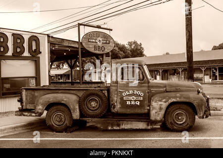 Lkw-Werbung BBQ Restaurant, Texas, USA Stockfoto