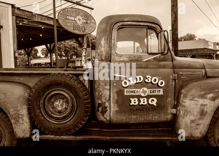 Lkw-Werbung BBQ Restaurant, Texas, USA Stockfoto