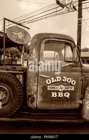 Lkw-Werbung BBQ Restaurant, Texas, USA Stockfoto