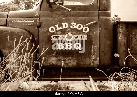 Lkw-Werbung BBQ Restaurant, Texas, USA Stockfoto