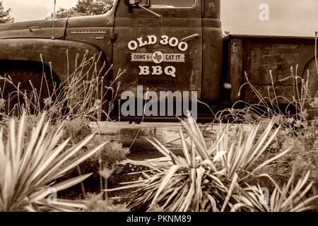 Lkw-Werbung BBQ Restaurant, Texas, USA Stockfoto