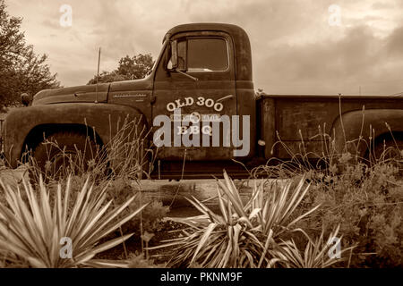 Lkw-Werbung BBQ Restaurant, Texas, USA Stockfoto